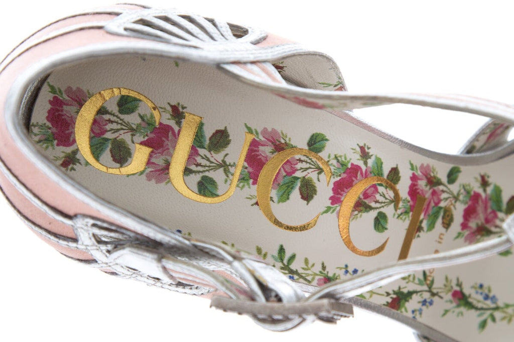 Gucc Pink Satin Mariska T-Strap Pumps SZ 38