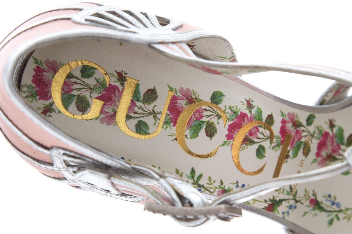 Gucc Pink Satin Mariska T-Strap Pumps SZ 38