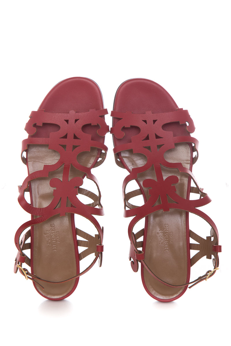 HermÃƒÆ’Ã‚Â¨s Red Karlotta Sandals SZ 37.5