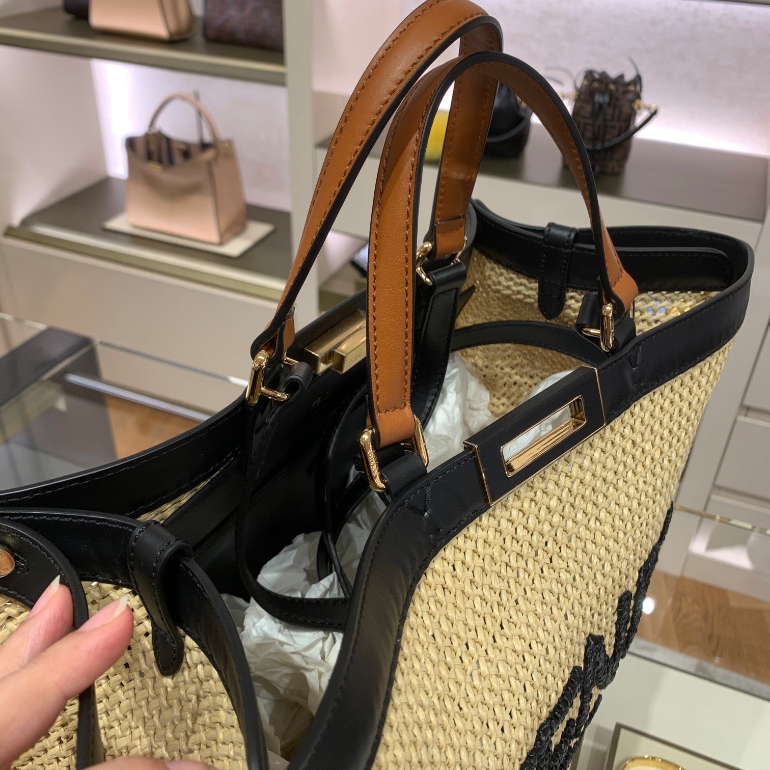 FI GlamI X-tote MeGLAMIum Woven Straw Tote Bag For Women, Handbags 16.1in/41cm FF