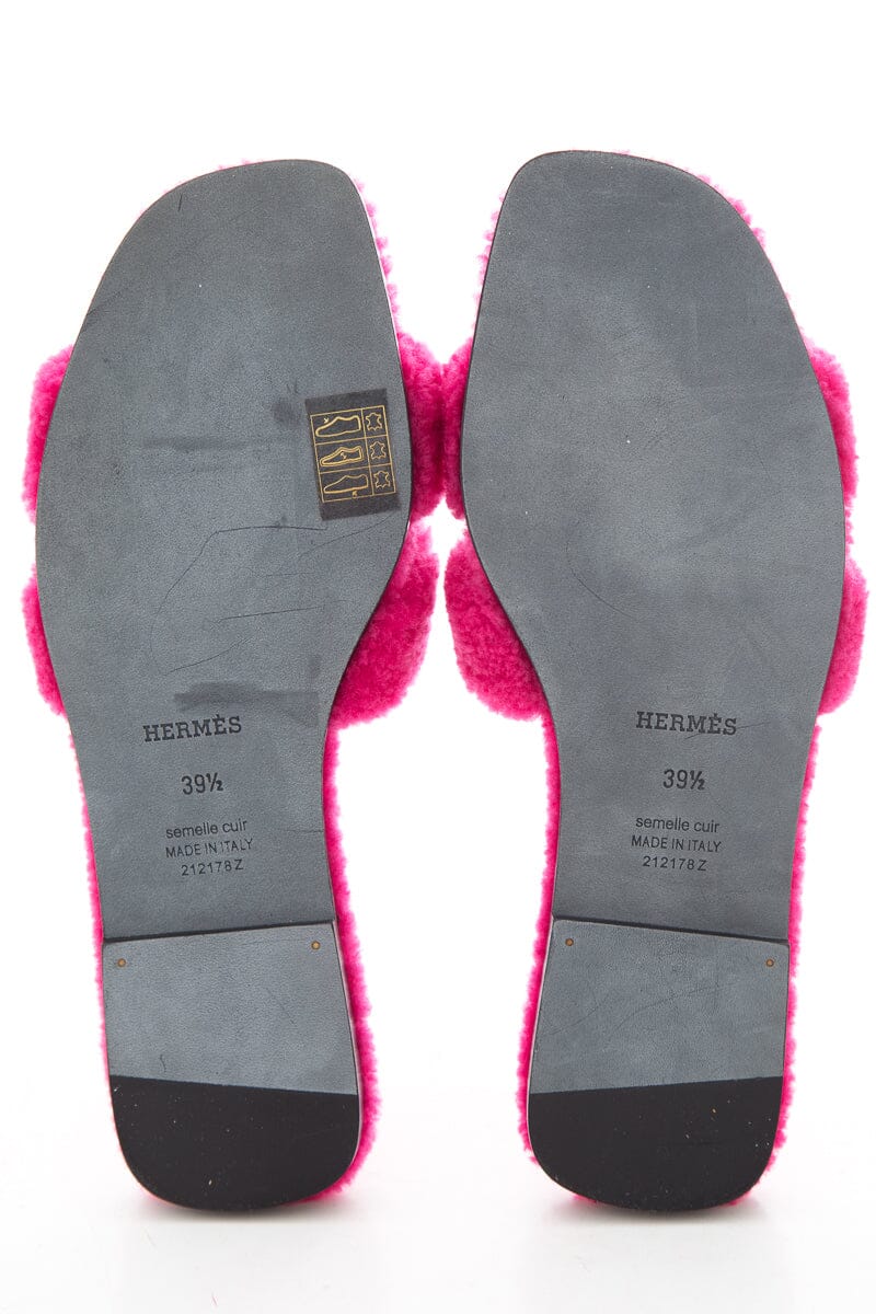 HermÃƒÆ’Ã‚Â¨s Oran Teddy Shearling Fun Pink Slides SZ 39.5