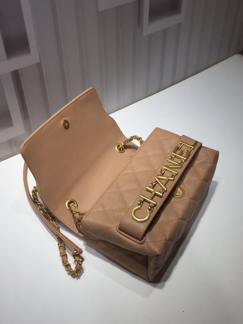 CHLFront Logo Small Flap Bag Gold Hardware Apricot For Women, Women’s Handbags, Shoulder Bags 8.2in/21cm AS1490