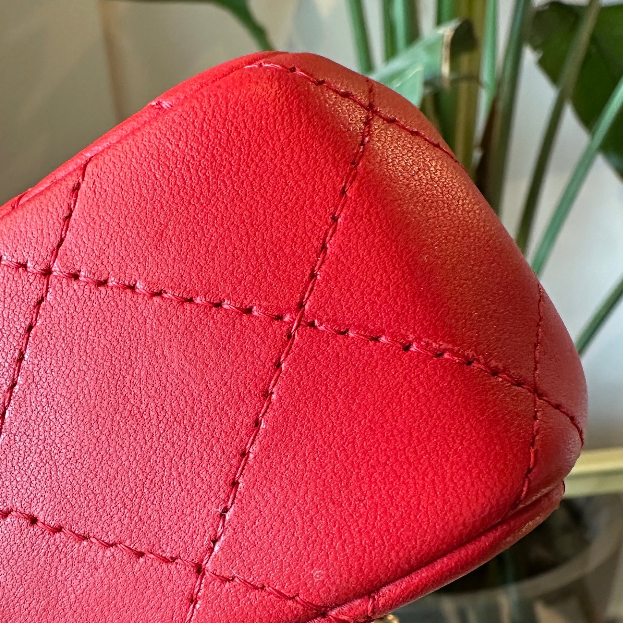CHANEL Red Lambskin Mini Rectangle Shoulder Bag