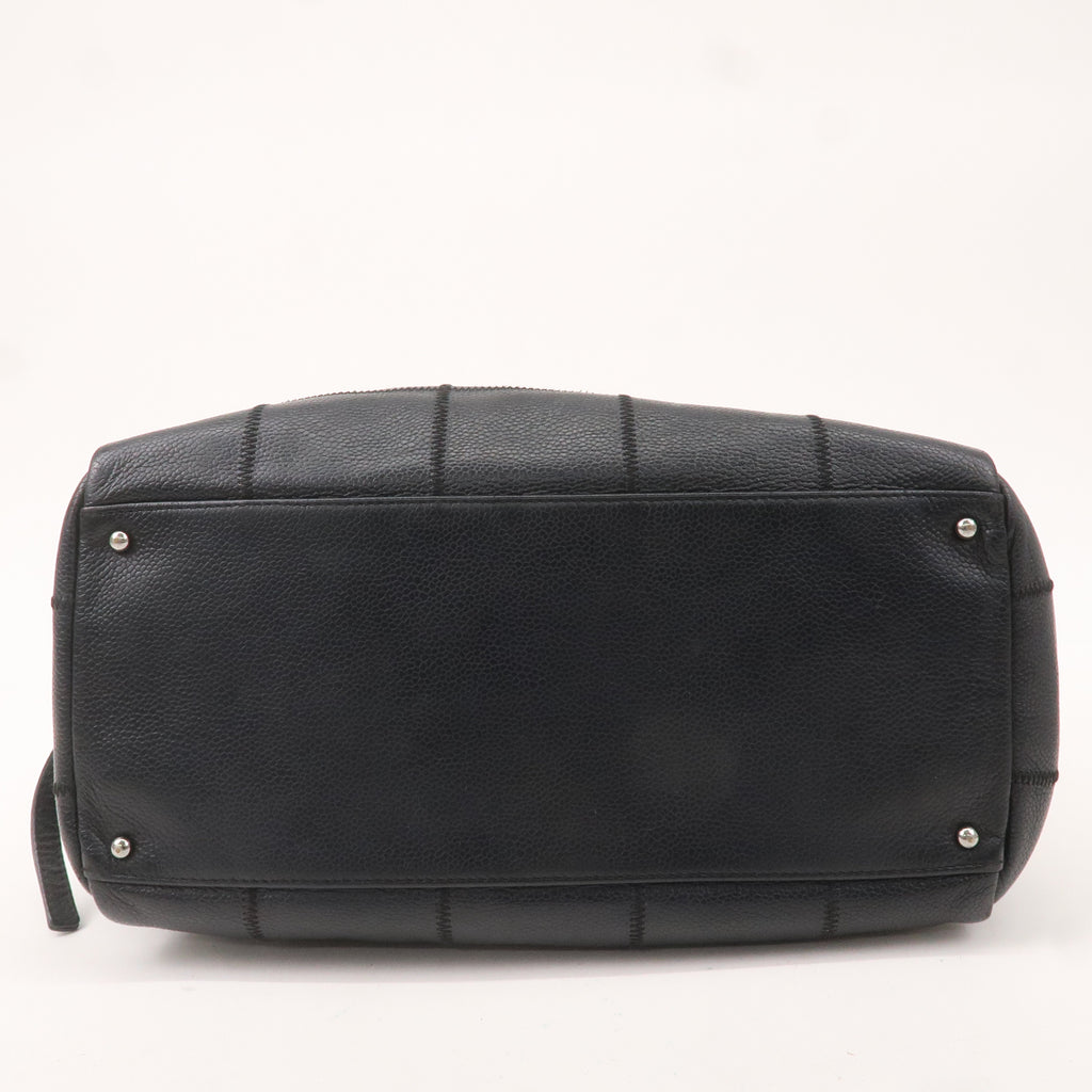 CHANEL Chocolate Bar Caviar Skin Boston Bag Black A26135