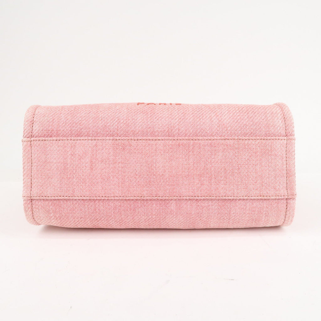 CHANEL Deauville MM Straw Leather Chain Tote Bag Pink A67001