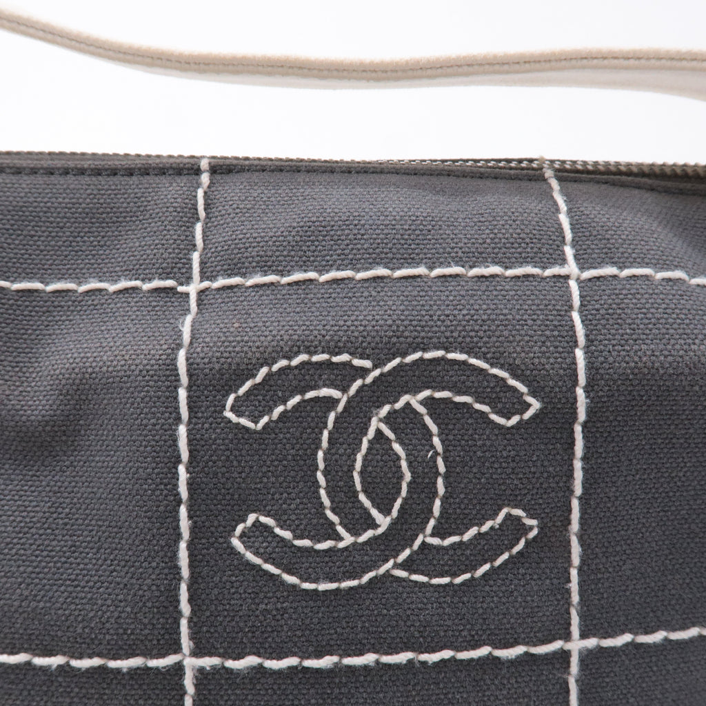 CHANEL Chocolate Bar Wild Stitch Canvas Hand Bag Gray