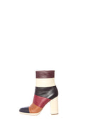 Valentino Maroon,Black,Peanut Lather Color Block Boots SZ 38