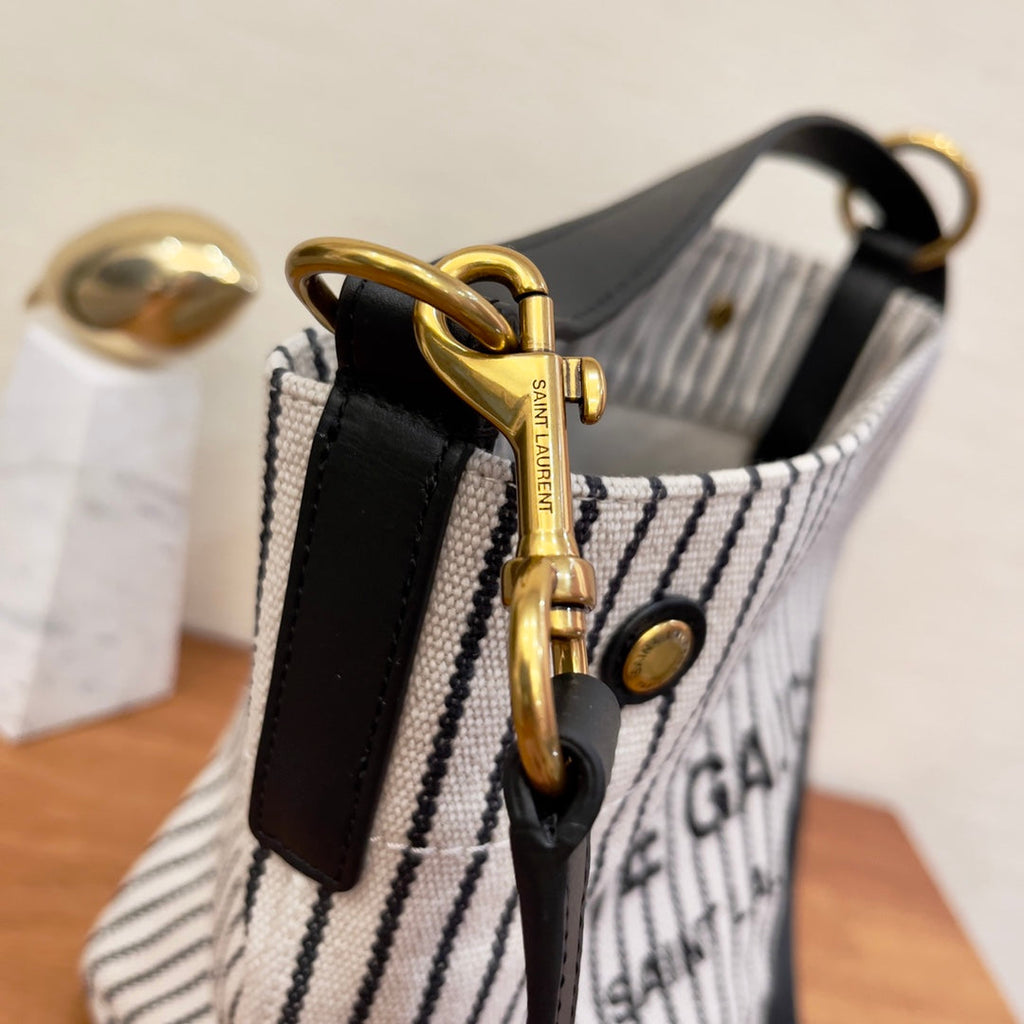 GLAMI Rive Gauche Bucket Bag In Striped Canvas For Women 11.8in/30cm Black And White YSL 669299FAAE59583