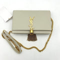 Pre-owned SAINT LAURENT Grain De Poudre Small Classic Monogram Kate Tassel Satchel Crema Soft WD255108