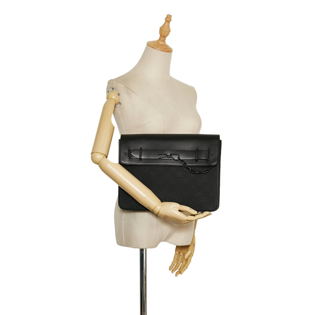 Black Louis Vuitton Monogram Taurillon Pochette Steamer Clutch Bag