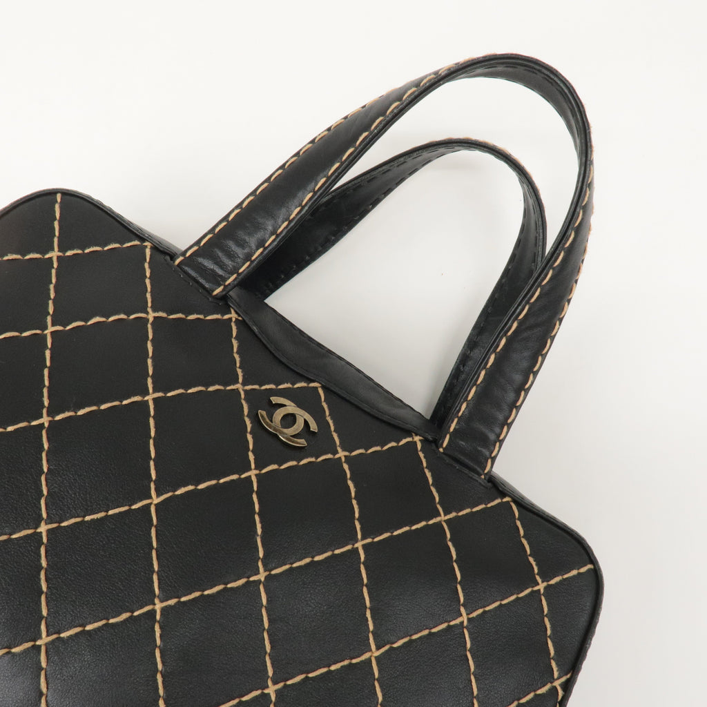 CHANEL Wild Stitch Leather Hand Bag Black A14692