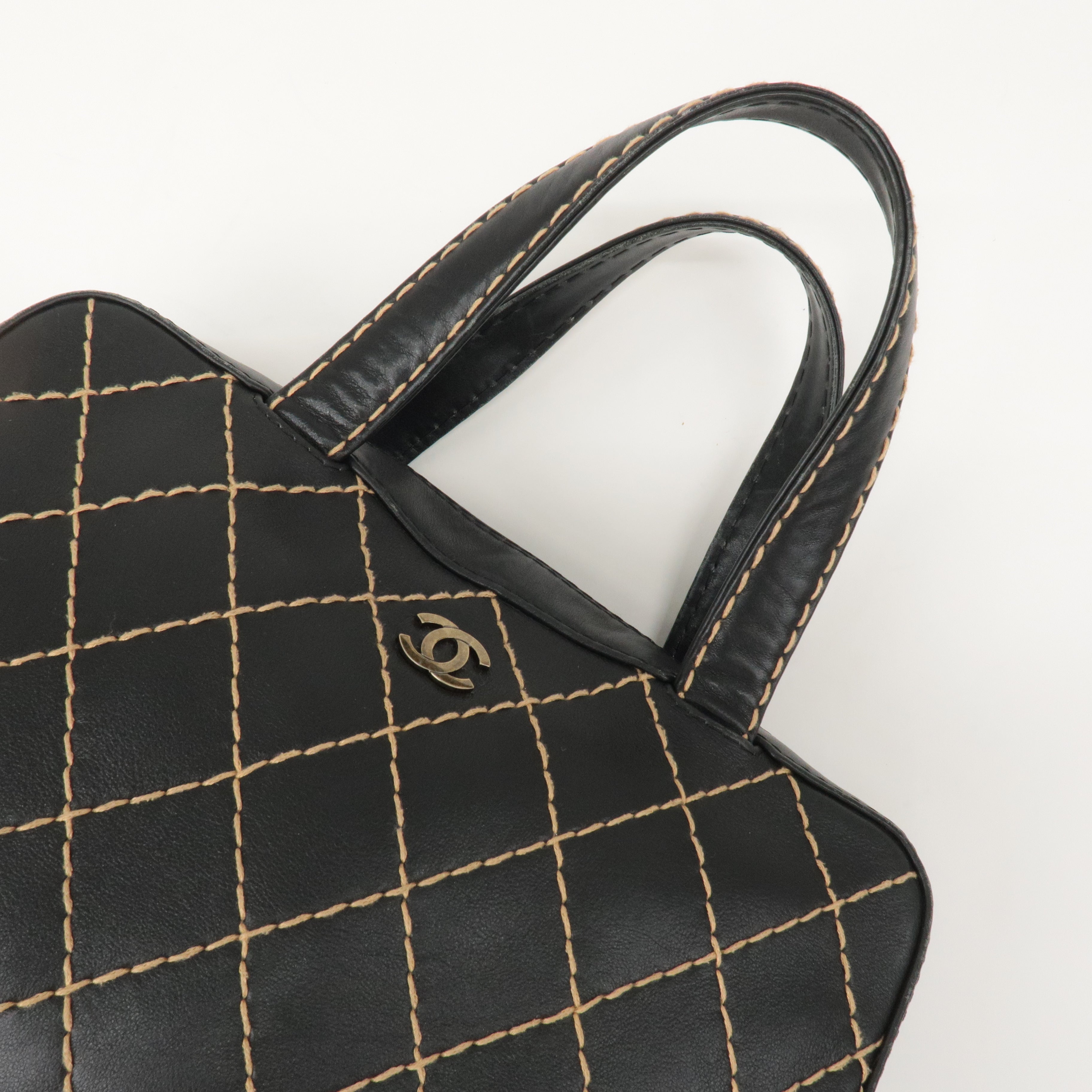 CHANEL Wild Stitch Leather Hand Bag Black A14692