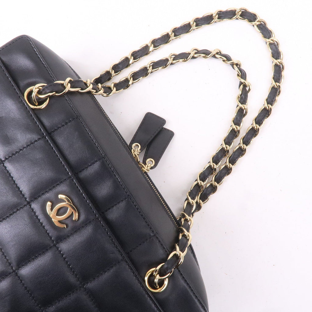 CHANEL Chocolate Bar Lamb Skin Chain Shoulder Bag Black