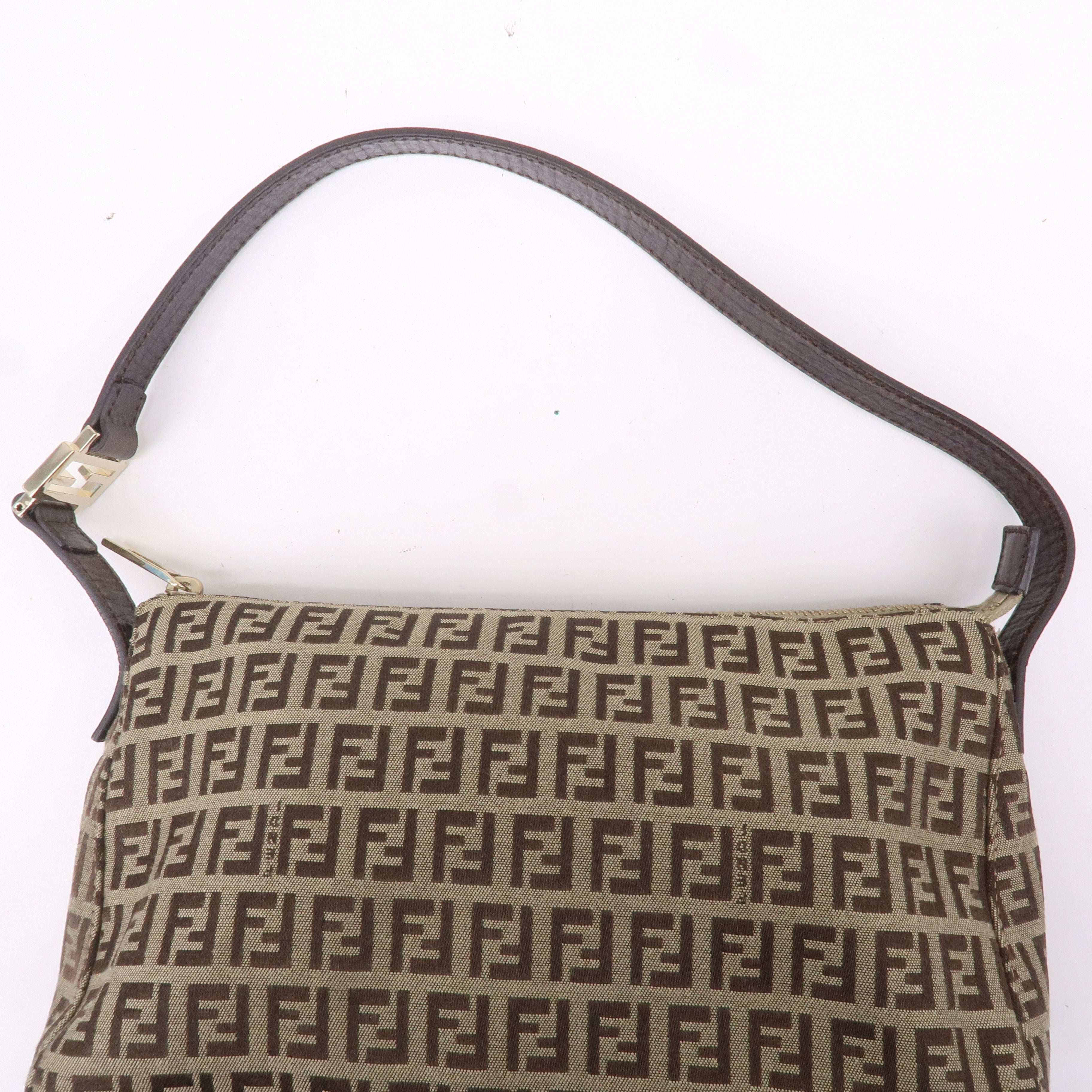 FENDI Zucchino Canvas Leather Shoulder Bag Beige Brown 8BR444