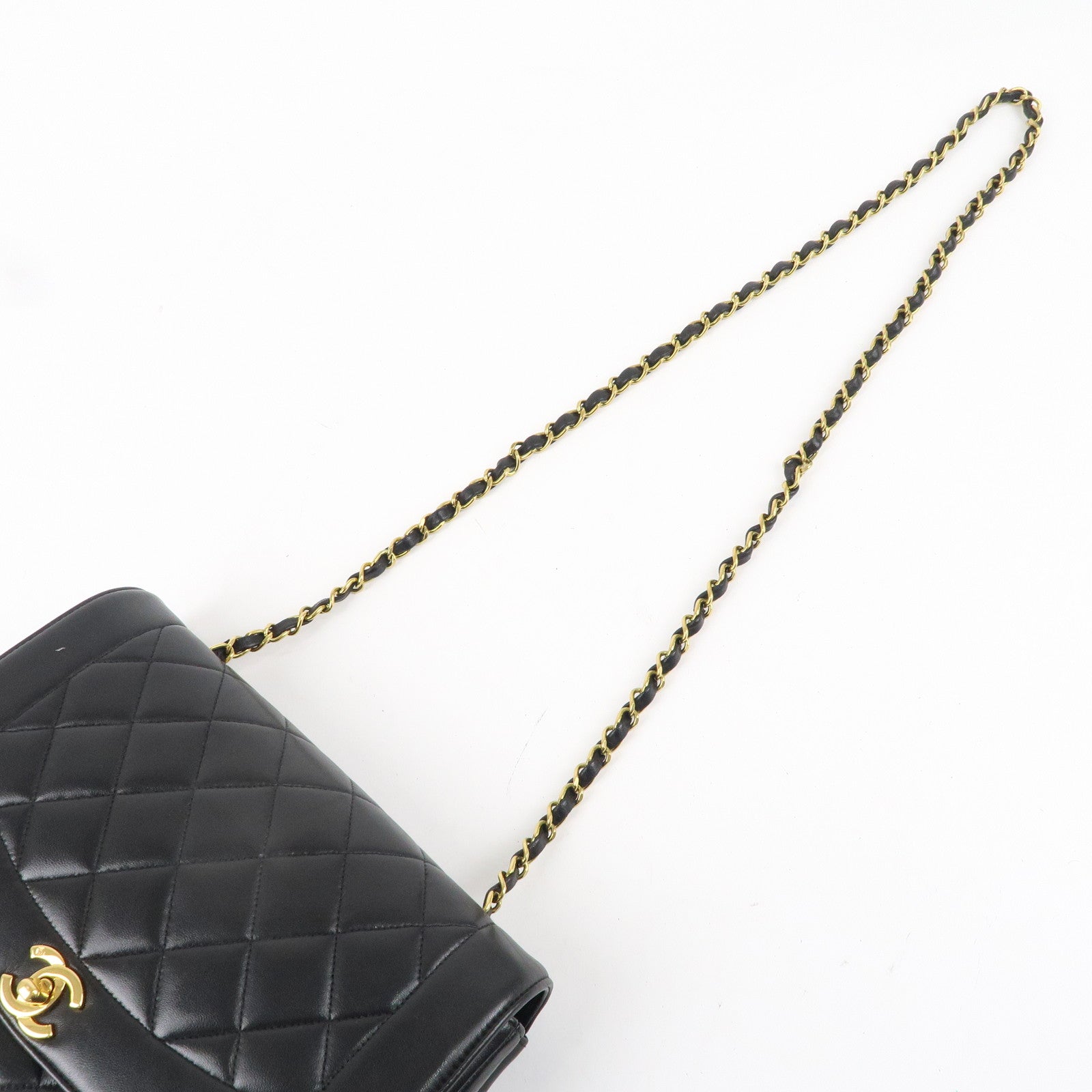 CHANEL Matelasse Lambskin Diana Chain Shoulder Bag Black A01165