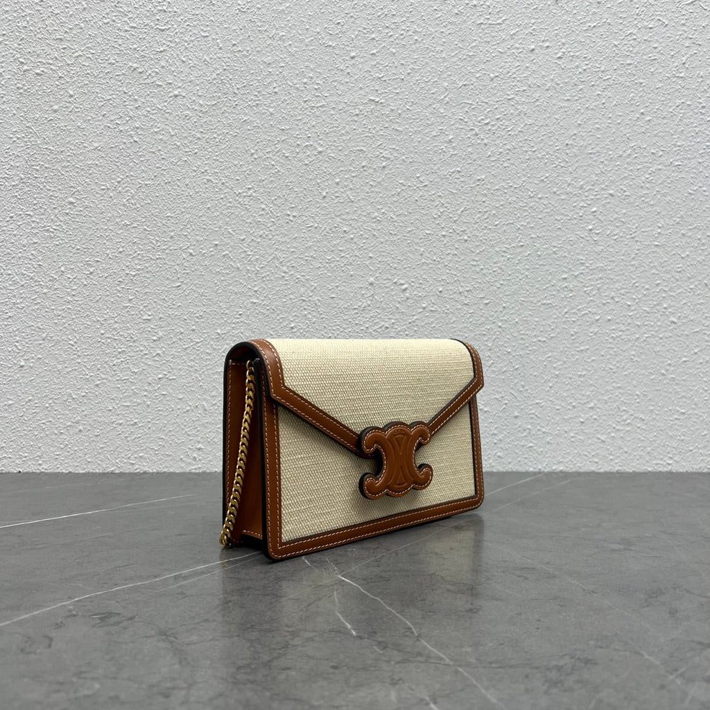 GLAMI Wallet On Chain Triomphe In Textile Natural / Tan For Women 7in/19cm 10J972DB2.02NT