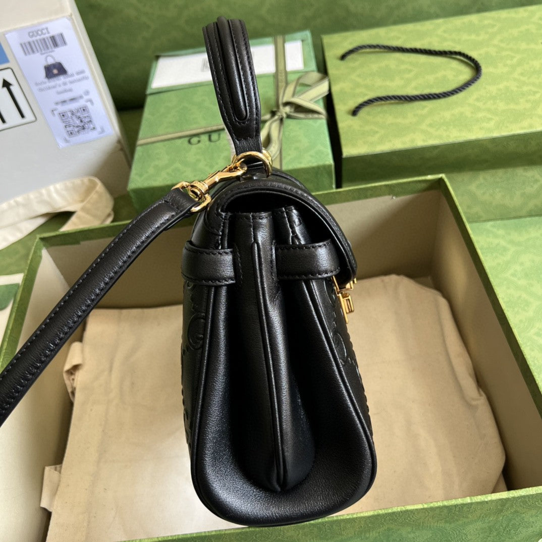 Glami Small Glami Top Handle Bag Black Debossed For Women 11in/29cm Glami 675791 UD9AG 1000