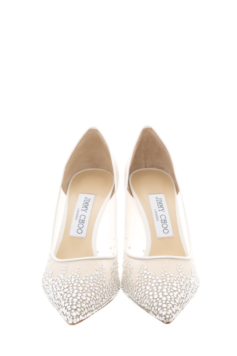Jimmy Choo Crystal  Silver & White Mesh Heels SZ 37