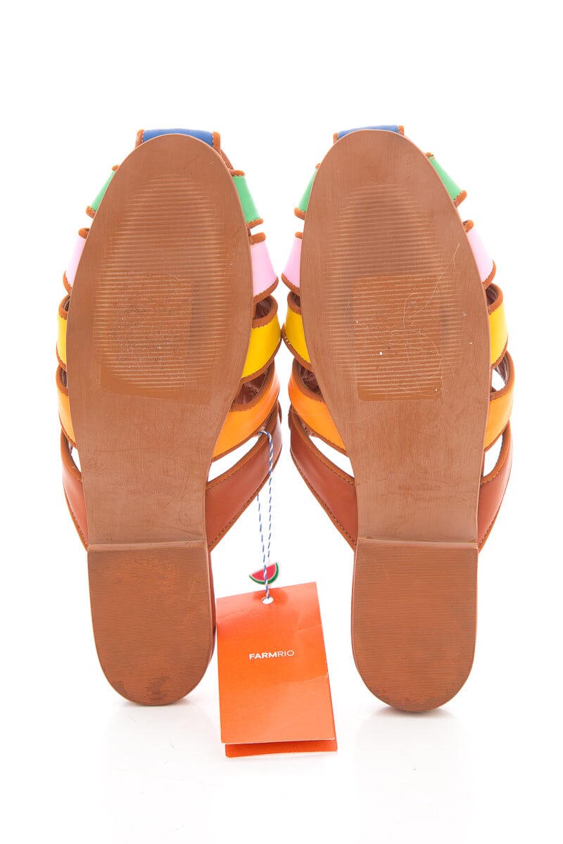 Farm Rio Brown Multicolor Beaded Mules SZ 9