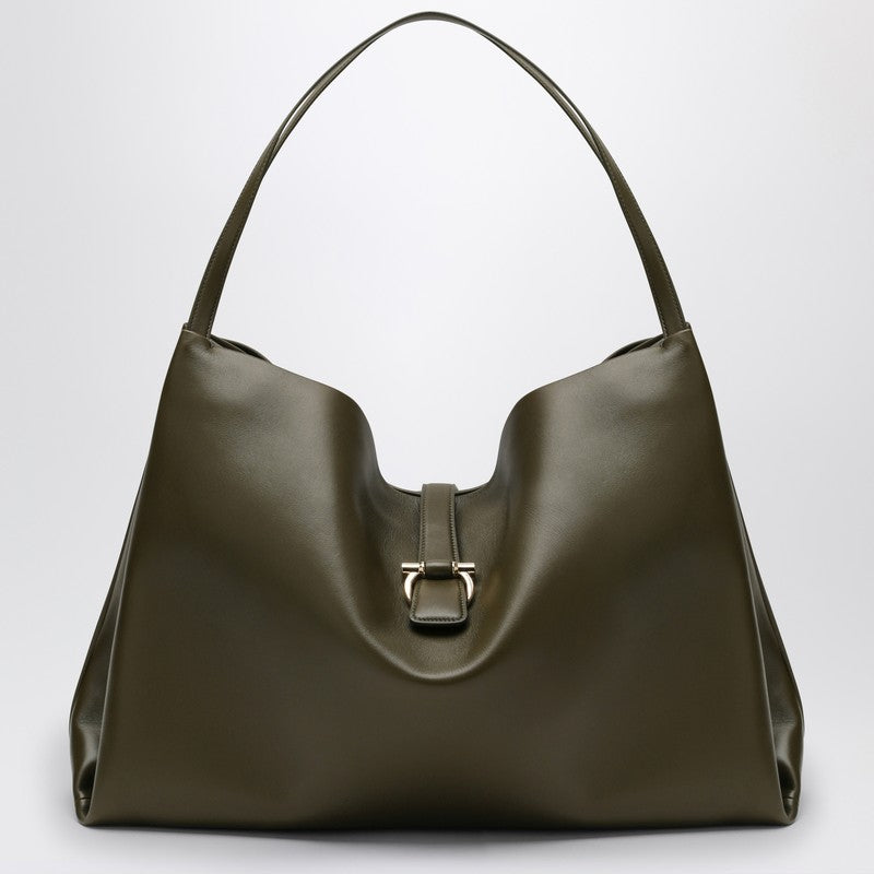 Ferragamo Large Olive Green Leather Tote Bag Women