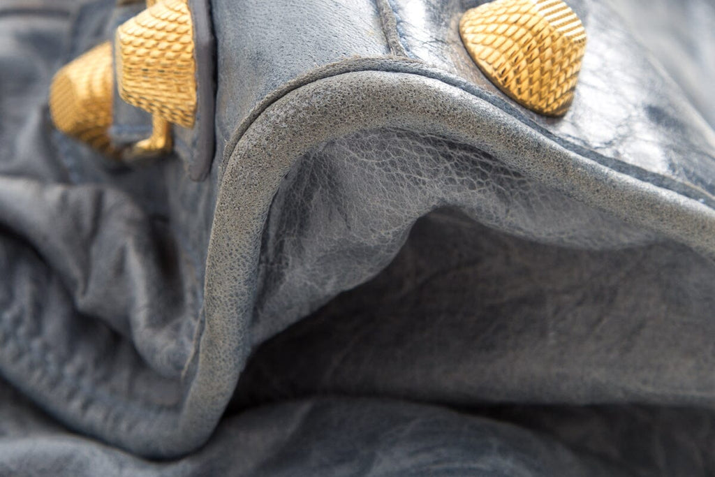 Balenciaga Blue Crinkled Leather & Gold Work Tote