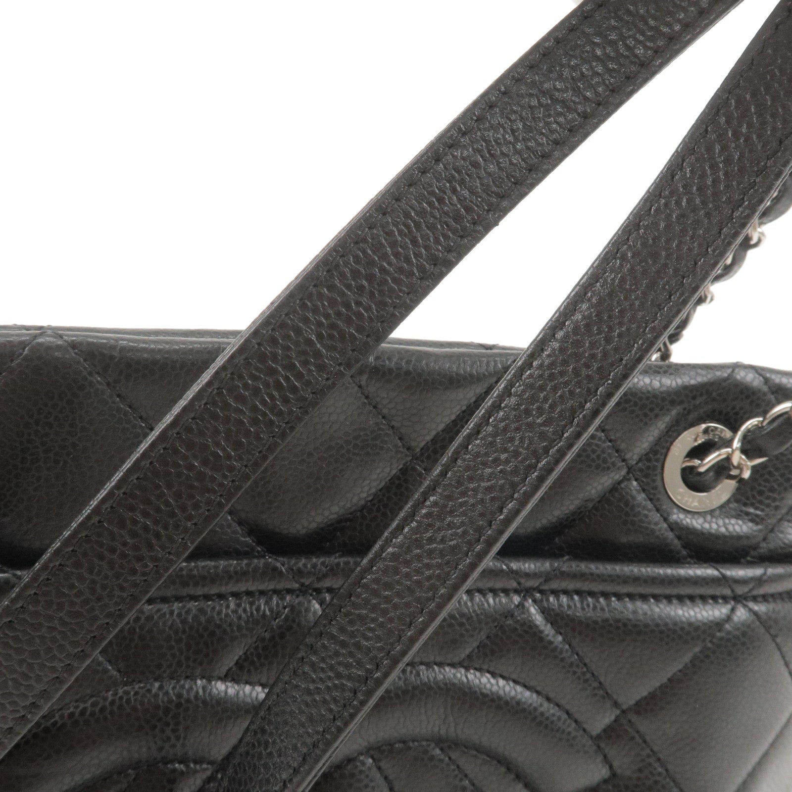CHANEL Matelasse Caviar Skin Chain Tote Bag Black A67294