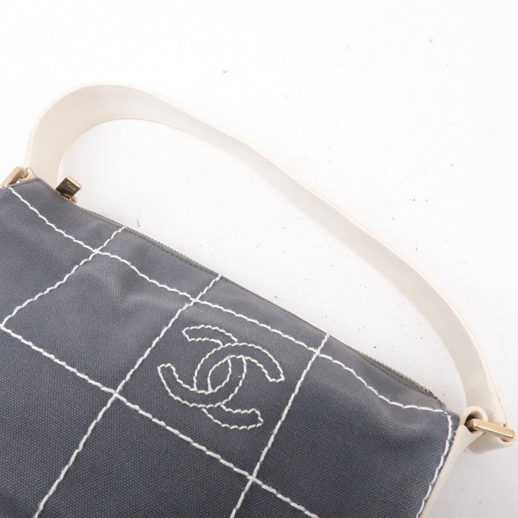 CHANEL Chocolate Bar Wild Stitch Canvas Hand Bag Gray