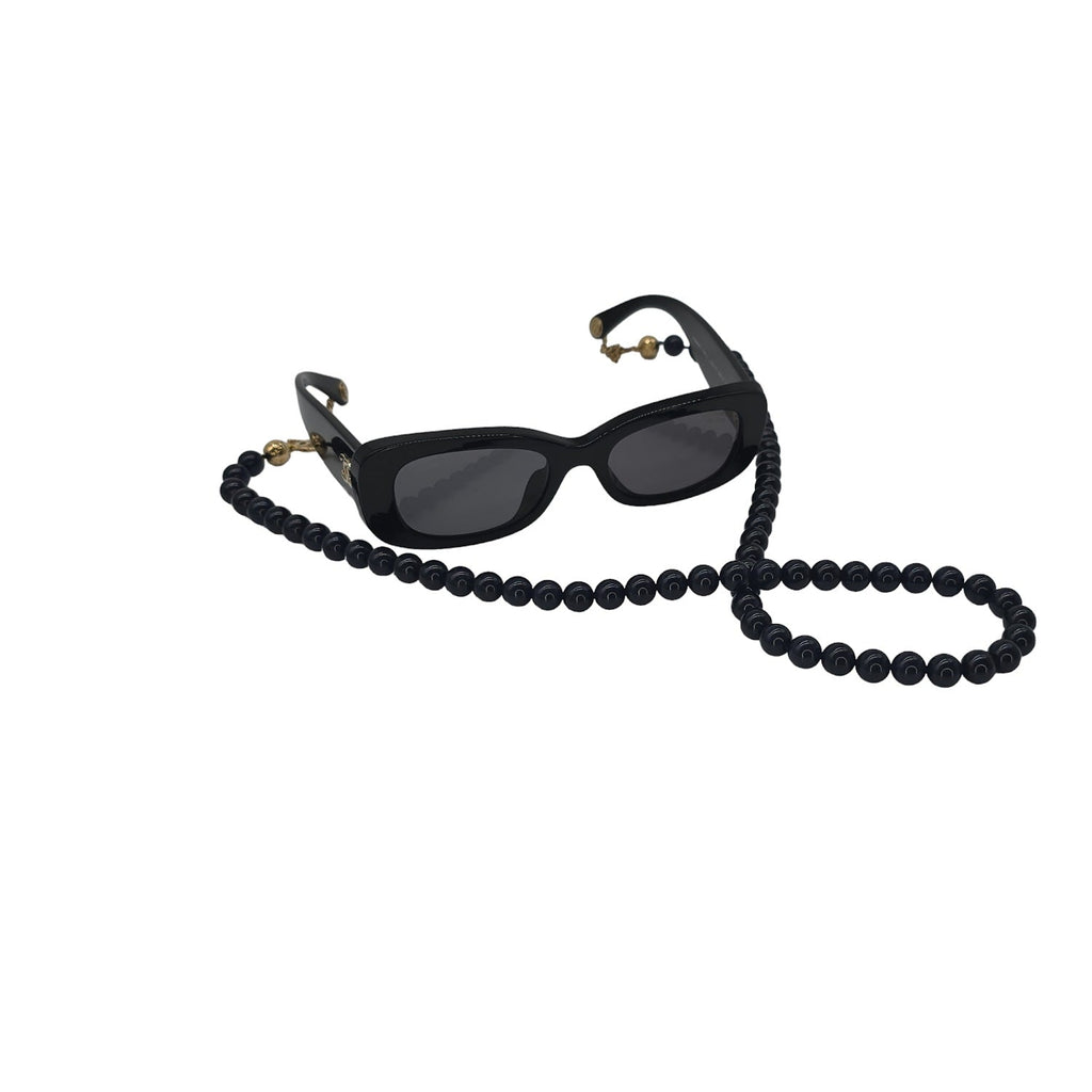 Chanel 5488-A Black Rectangle Sunglasses w/ Bead Chain