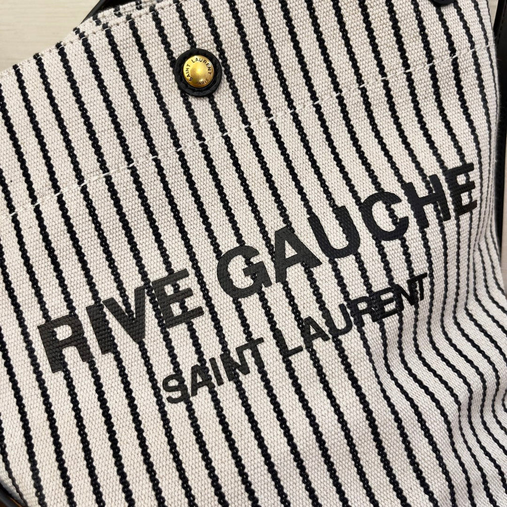 GLAMI Rive Gauche Bucket Bag In Striped Canvas For Women 11.8in/30cm Black And White YSL 669299FAAE59583