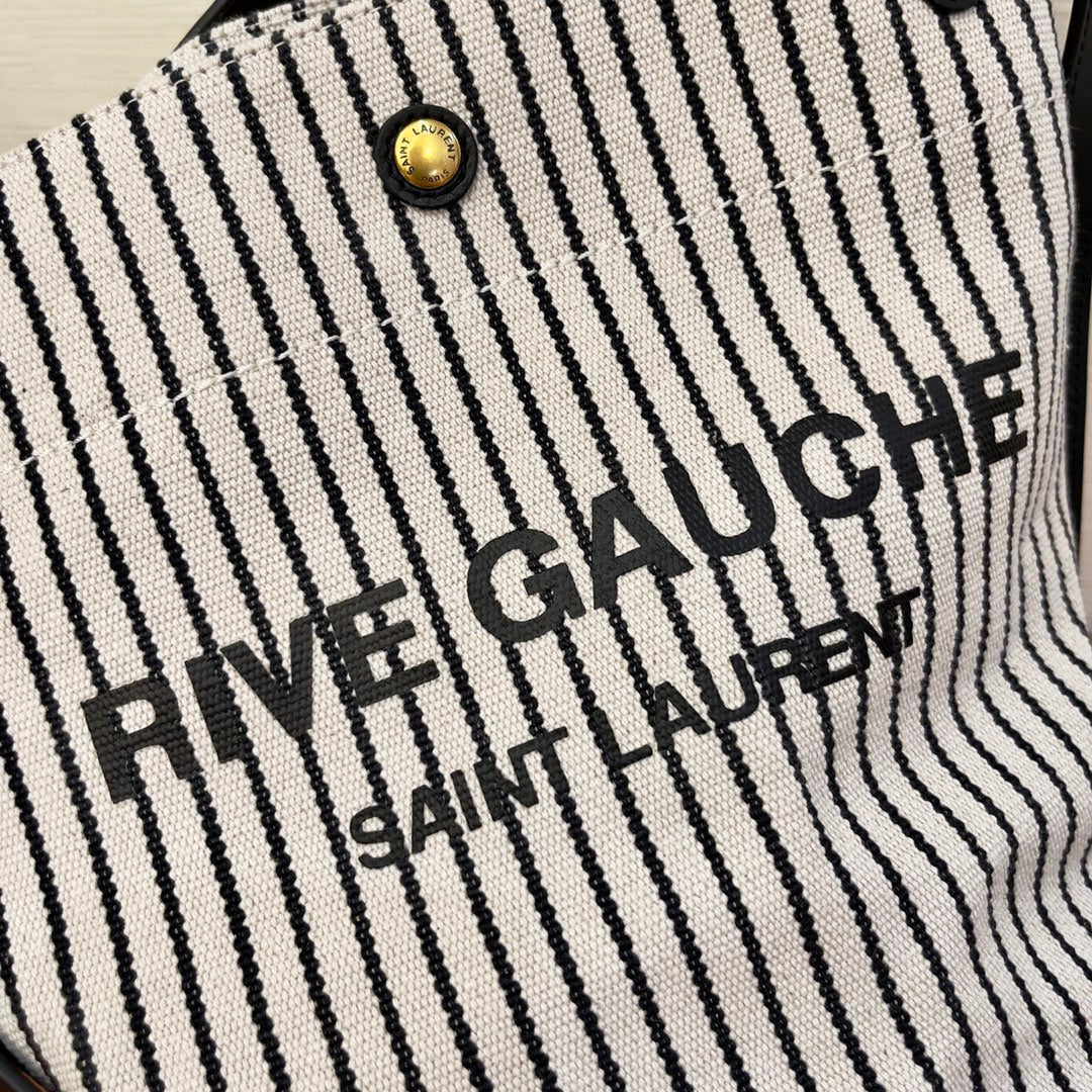 GLAMI Rive Gauche Bucket Bag In Striped Canvas For Women 11.8in/30cm Black And White YSL 669299FAAE59583
