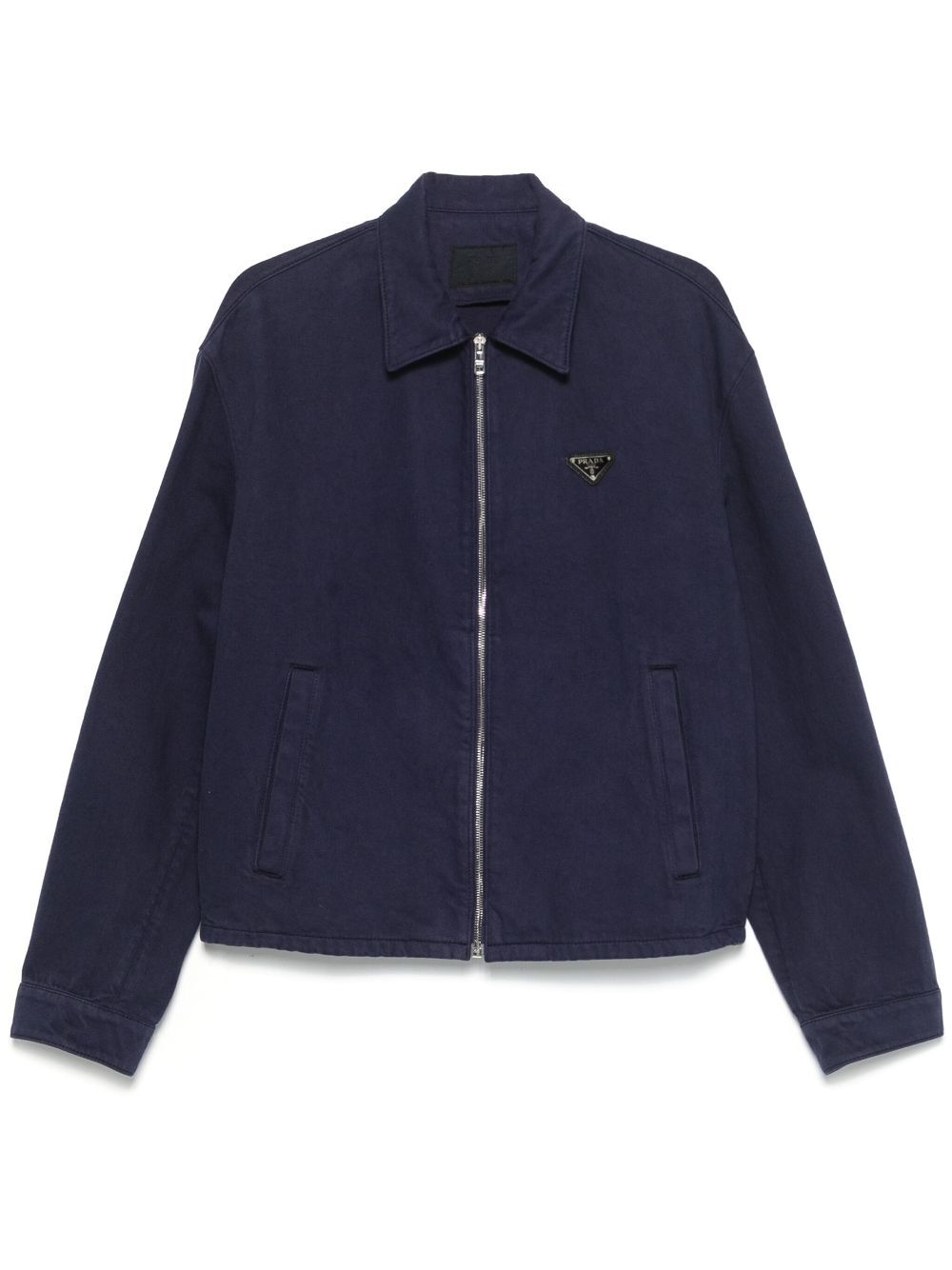 PRADA Logo Patch Zipper Mid-Weight Cotton Shirt Jacket