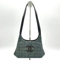 Pre-owned Chanel Denim Leather Shoulder Bag Green Medium LA18337