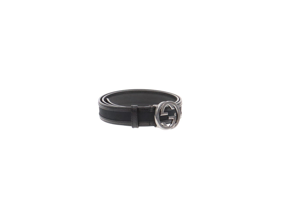 Gucci Black GG Canvas and Leather Interlocking G Buckle Belt 80/32