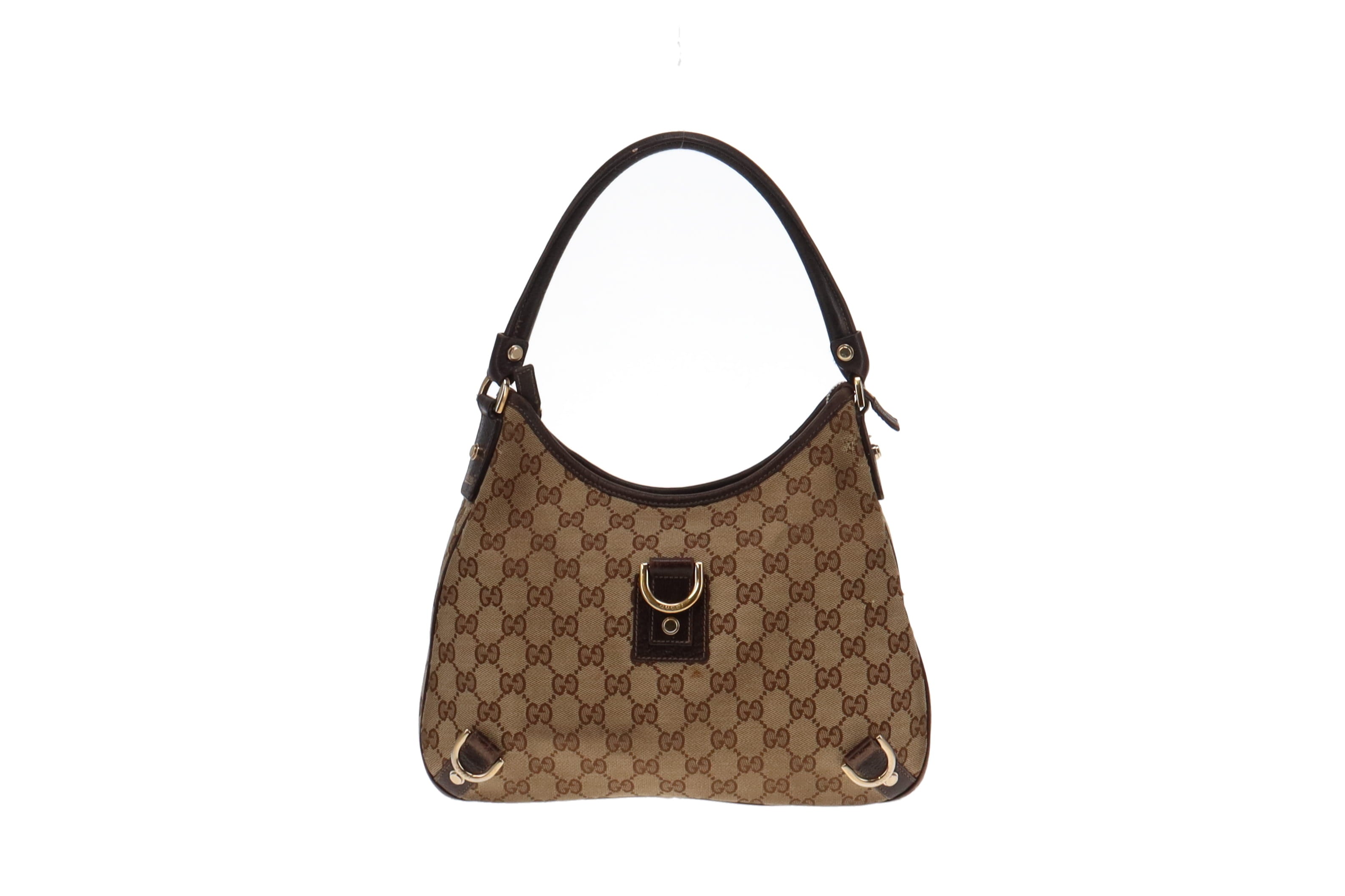 Gucci GG Canvas and Brown Leather Trim Abbey Shoulder Bag