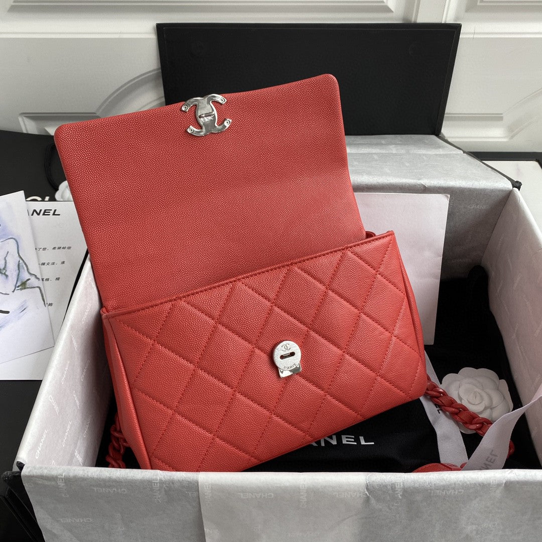 CHLFlap Bag Red Hardware Grained Red For Women, Women’s Handbags, Shoulder Bags 9.4in/24cm AS2303