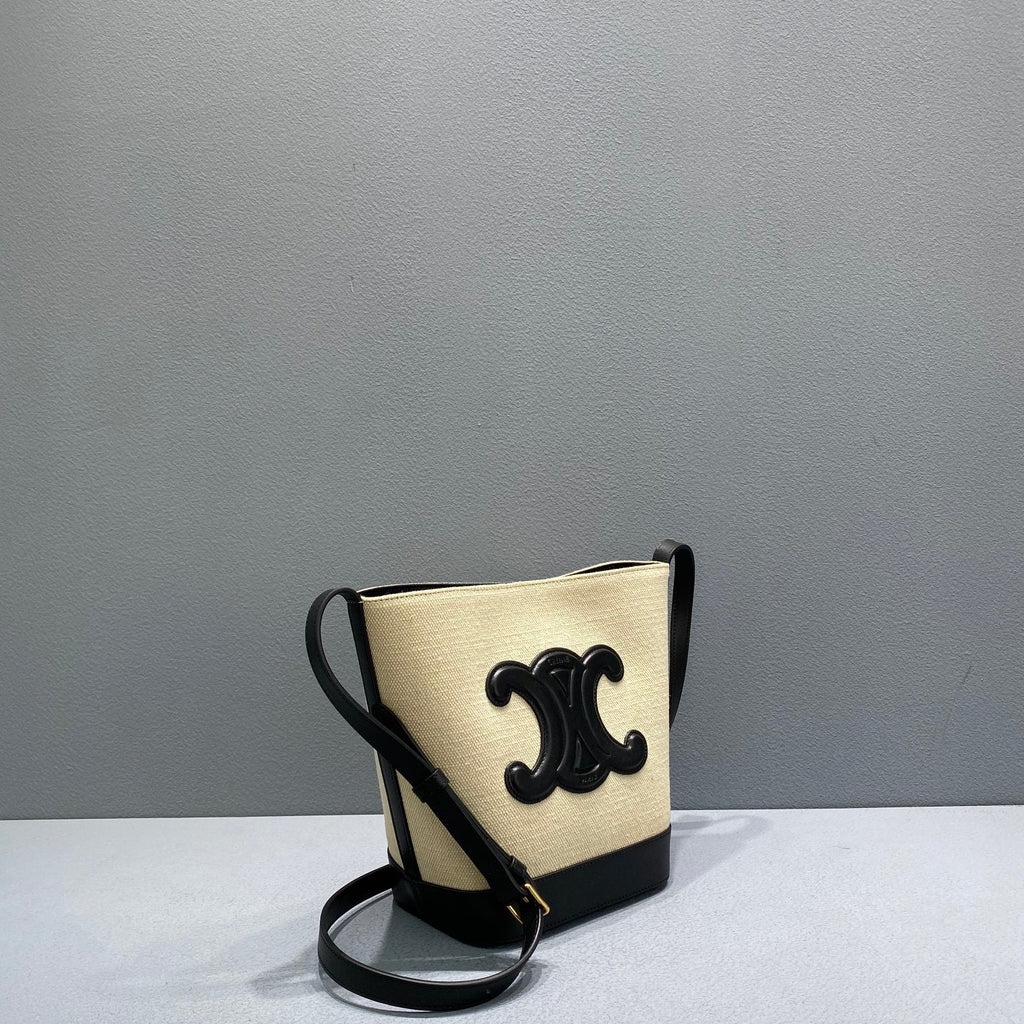 CE Small Bucket Cuir Triomphe In Textile Beige/Black For Women 9in/22cm