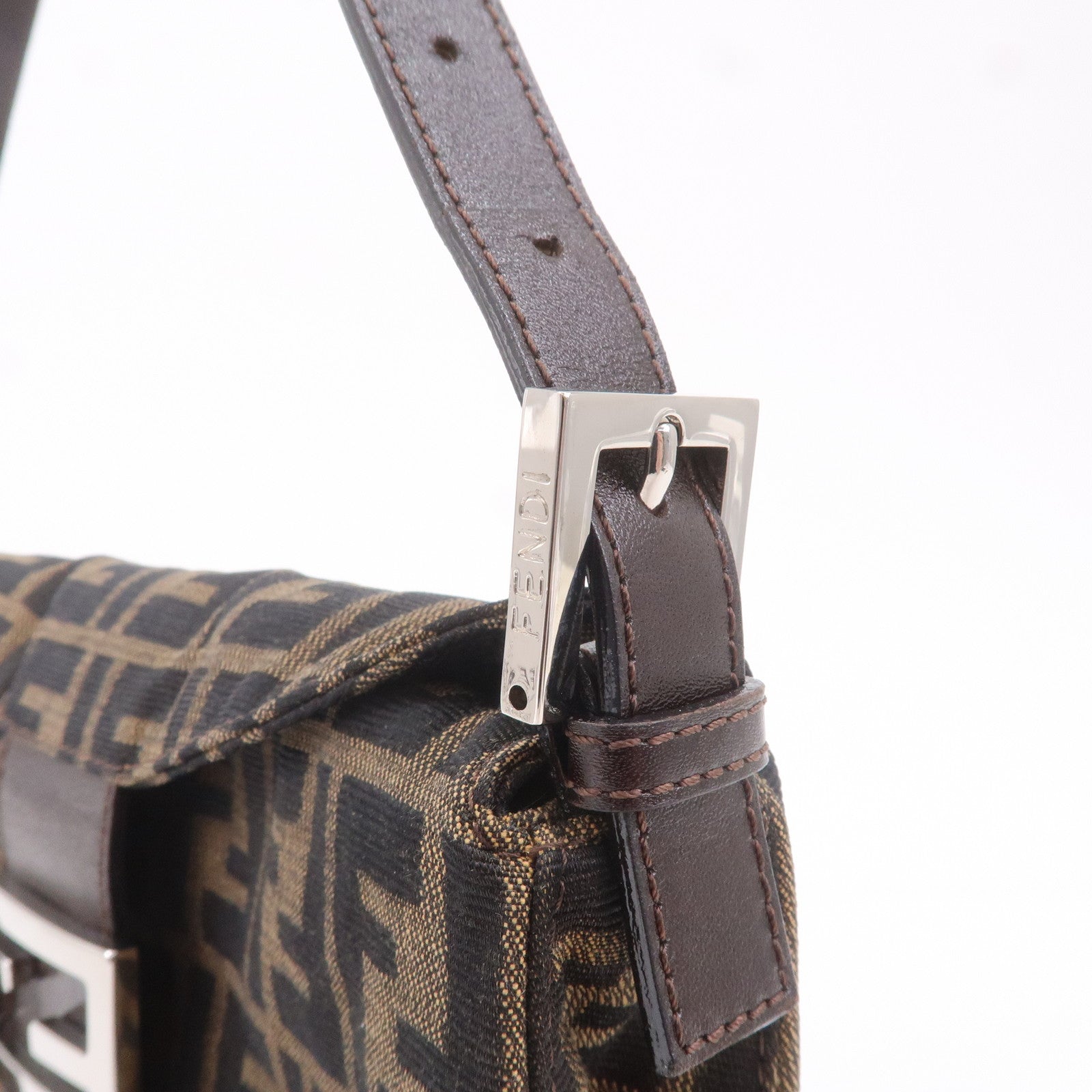 FENDI Zucca Canvas Leather Shoulder Bag Khaki Black Brown 26725