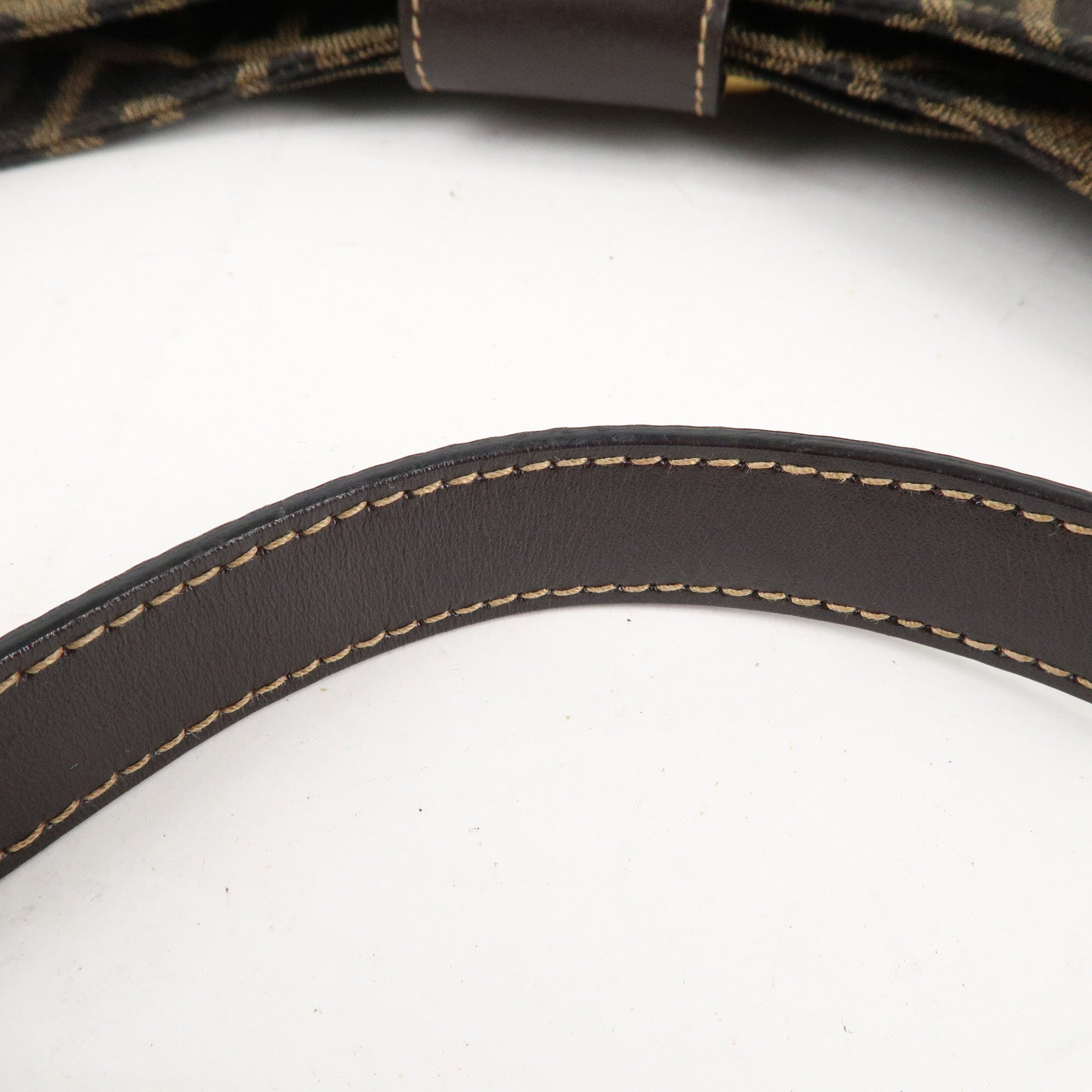 FENDI Zucca Canvas Leather Shoulder Bag Brown Black 26569