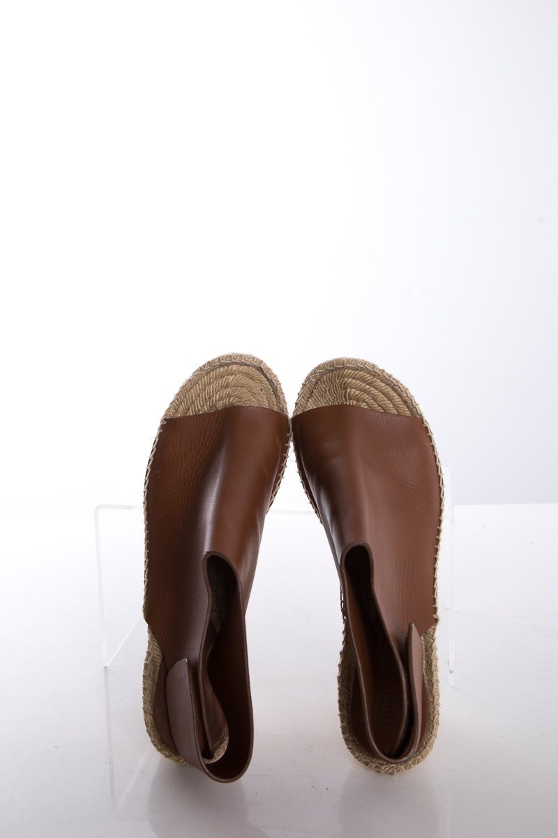 CÃƒÆ’Ã‚Â©line Brown Leather Espadrilles Wedges SZ 38