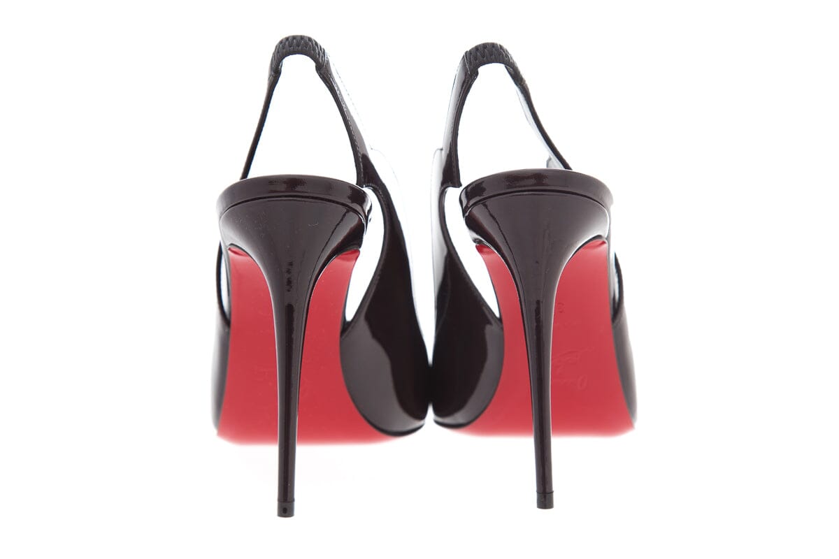 Christian Louboutin Hot Chick Sling 100 Black Patent Leather Heels SZ 38