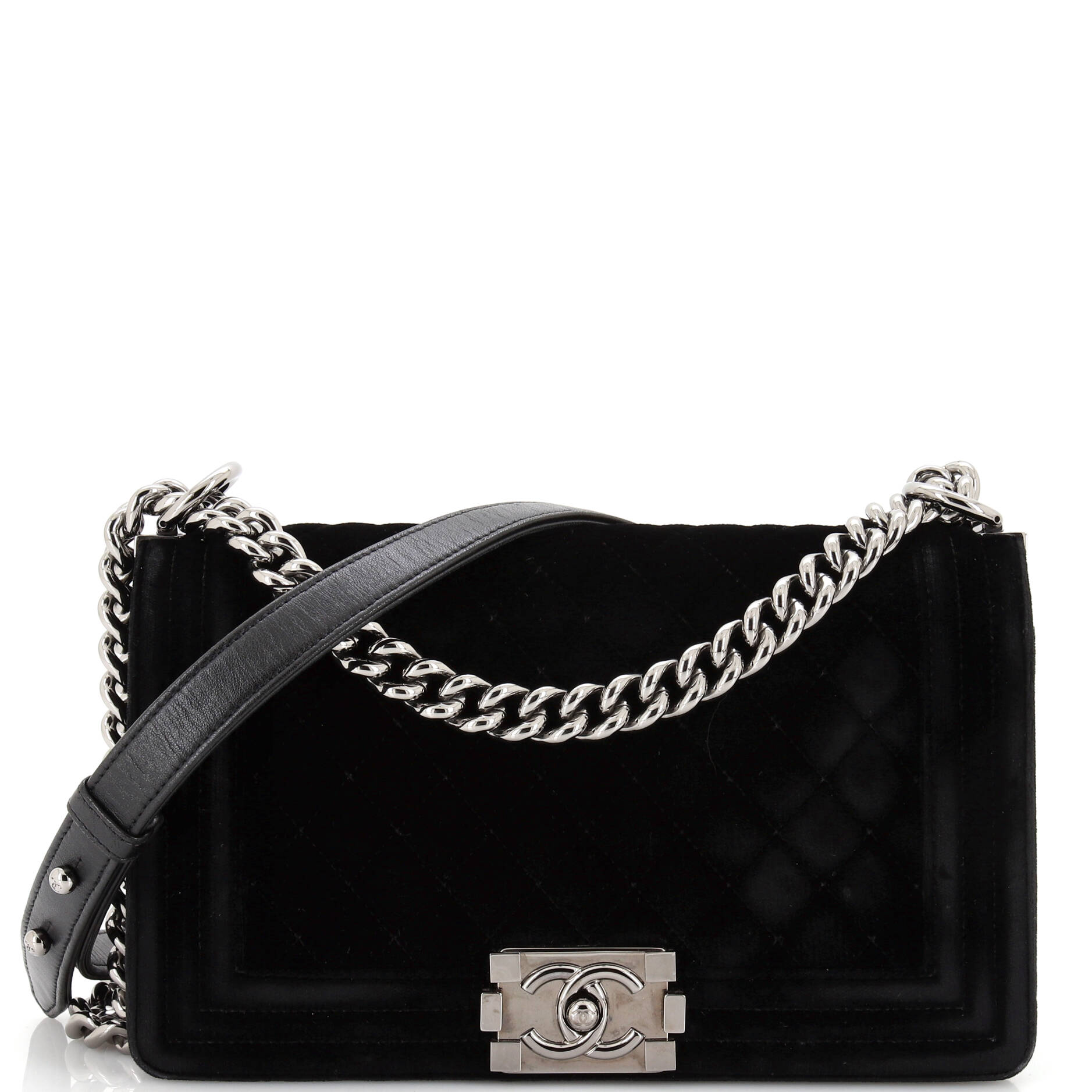 CHANEL Boy Flap Bag Quilted Velvet Old Medium