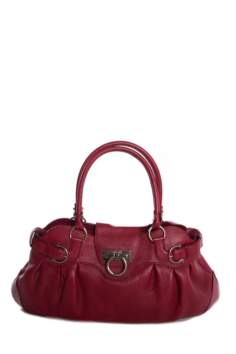 Salvatore Ferragamo Red Grained Leather Handle Bag