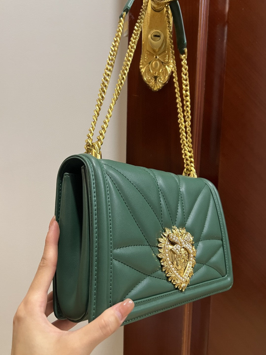 GLAMI Large Devotion Bag In Quilted Nappa Green For Women 10in/26cm GLAMIÃ‚Â 