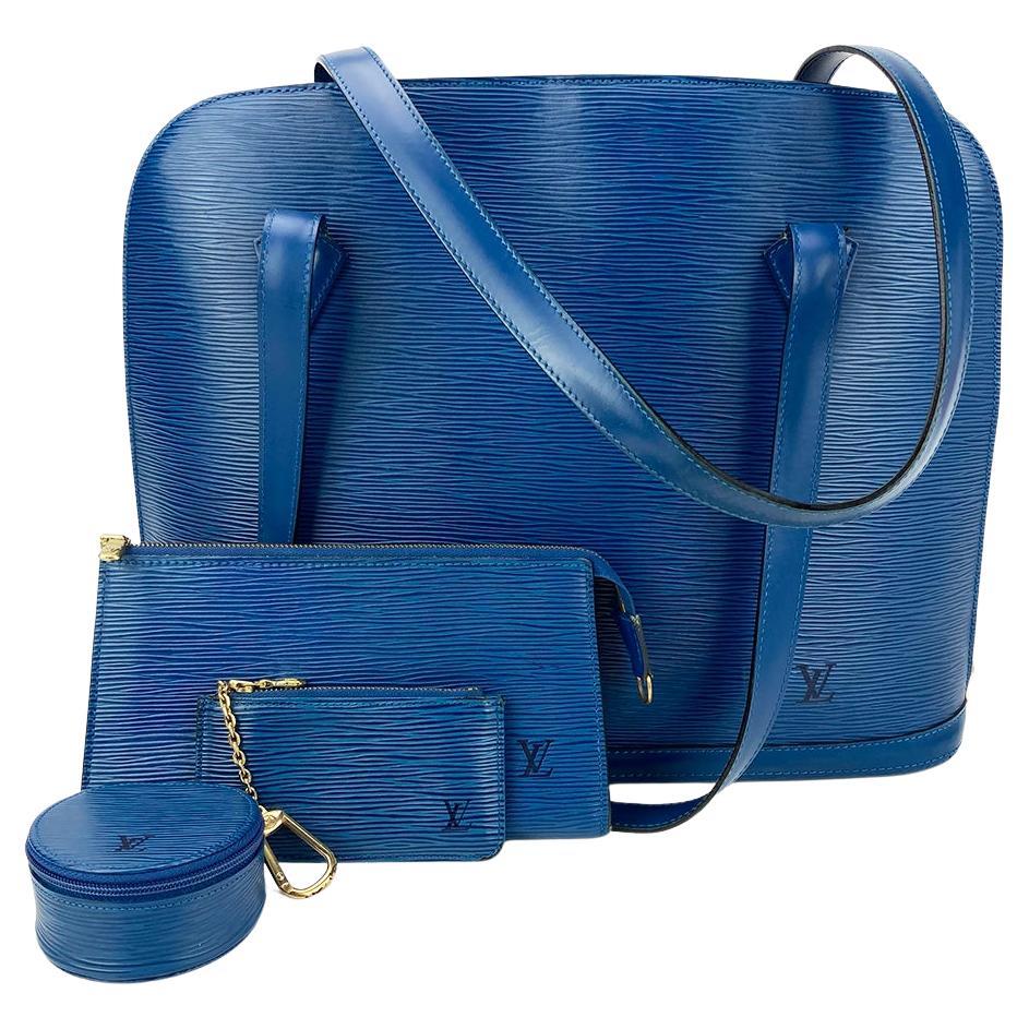 Louis Vuitton Blue Epi Lussac Tote Pochette Wallet And Jewelry Pouch