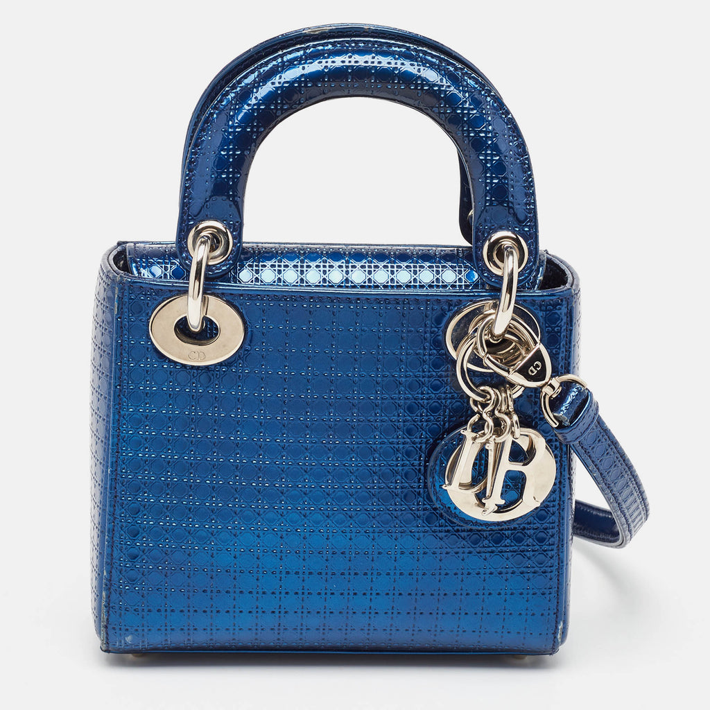 Dior Metallic Microcannage Patent Leather Mini Lady Dior Tote