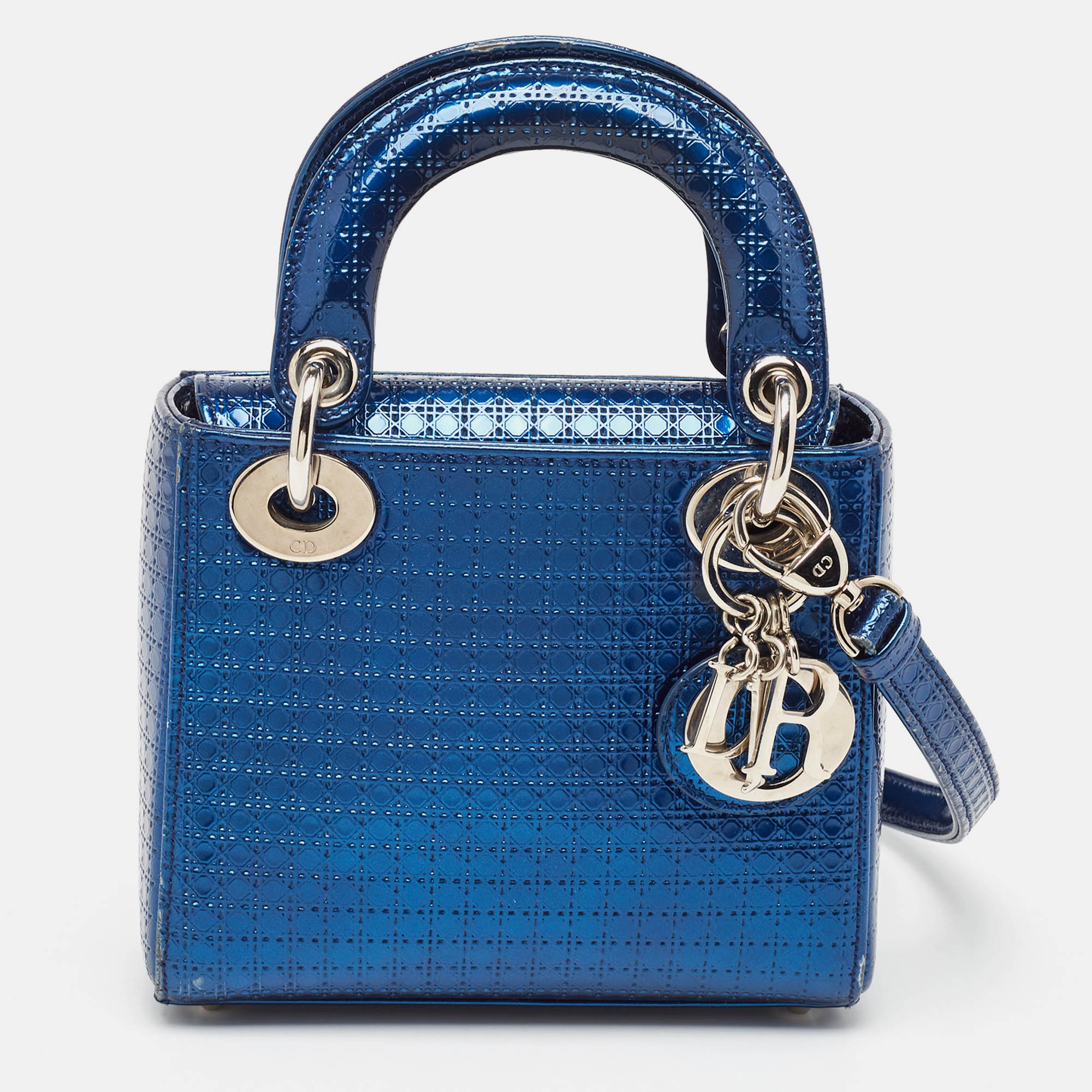 Dior Metallic Microcannage Patent Leather Mini Lady Dior Tote