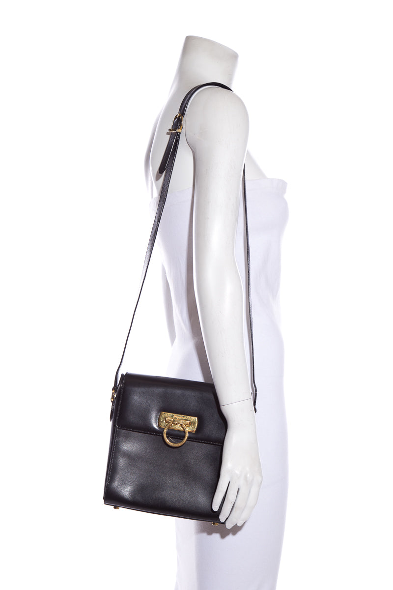 Salvatore Ferragamo Black Gancini Cross-Body