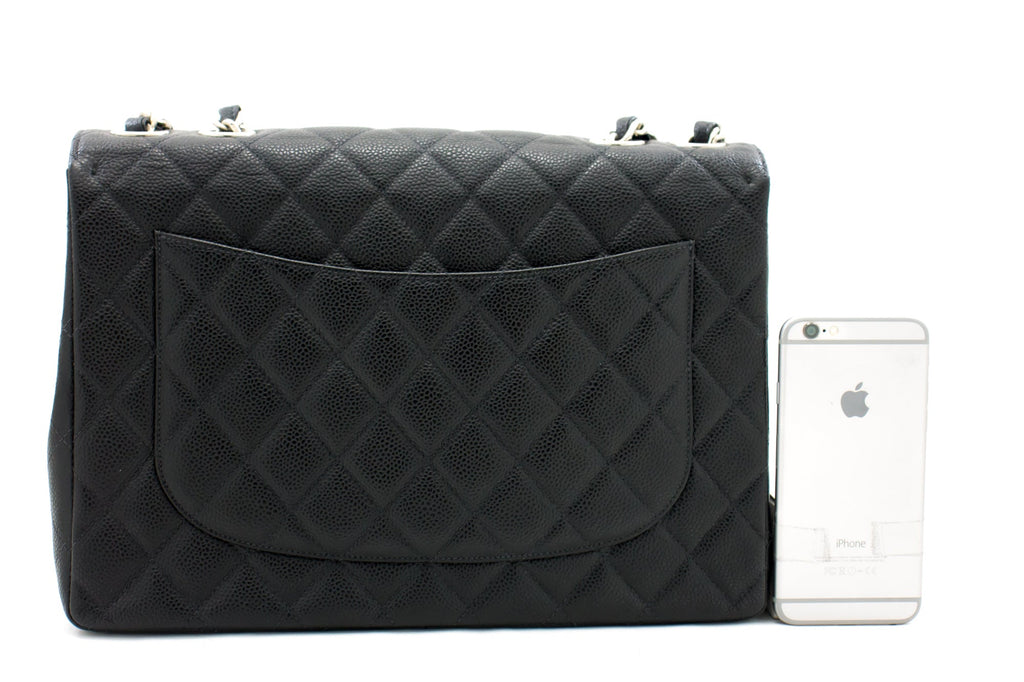 CHANEL Classic Large 11" Chain Shoulder Bag Black Grained Calfskin h58