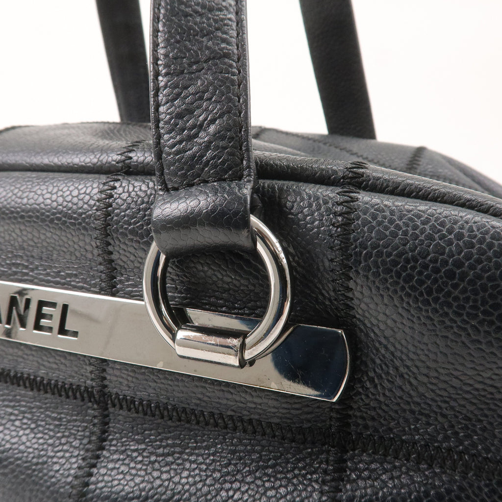 CHANEL Chocolate Bar Caviar Skin Boston Bag Black A26135