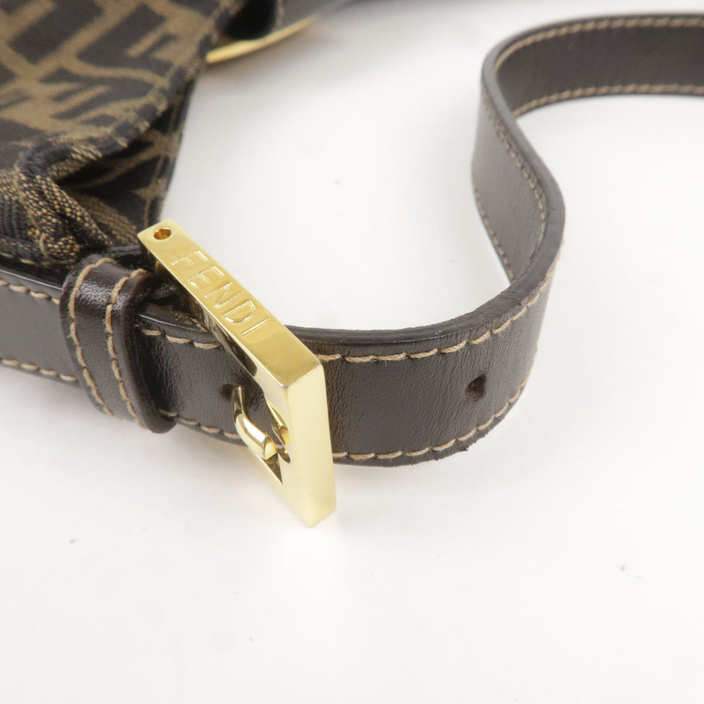 FENDI Zucca Canvas Leather Shoulder Bag Brown Black 26569